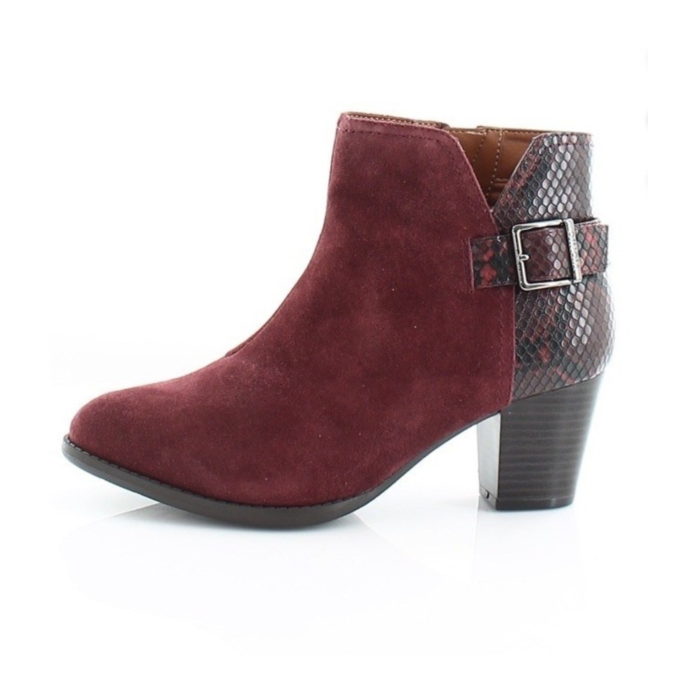 Vionic Women's Naomi Suede Snake Print Water Resistant Ankle Boots Wine Size 9